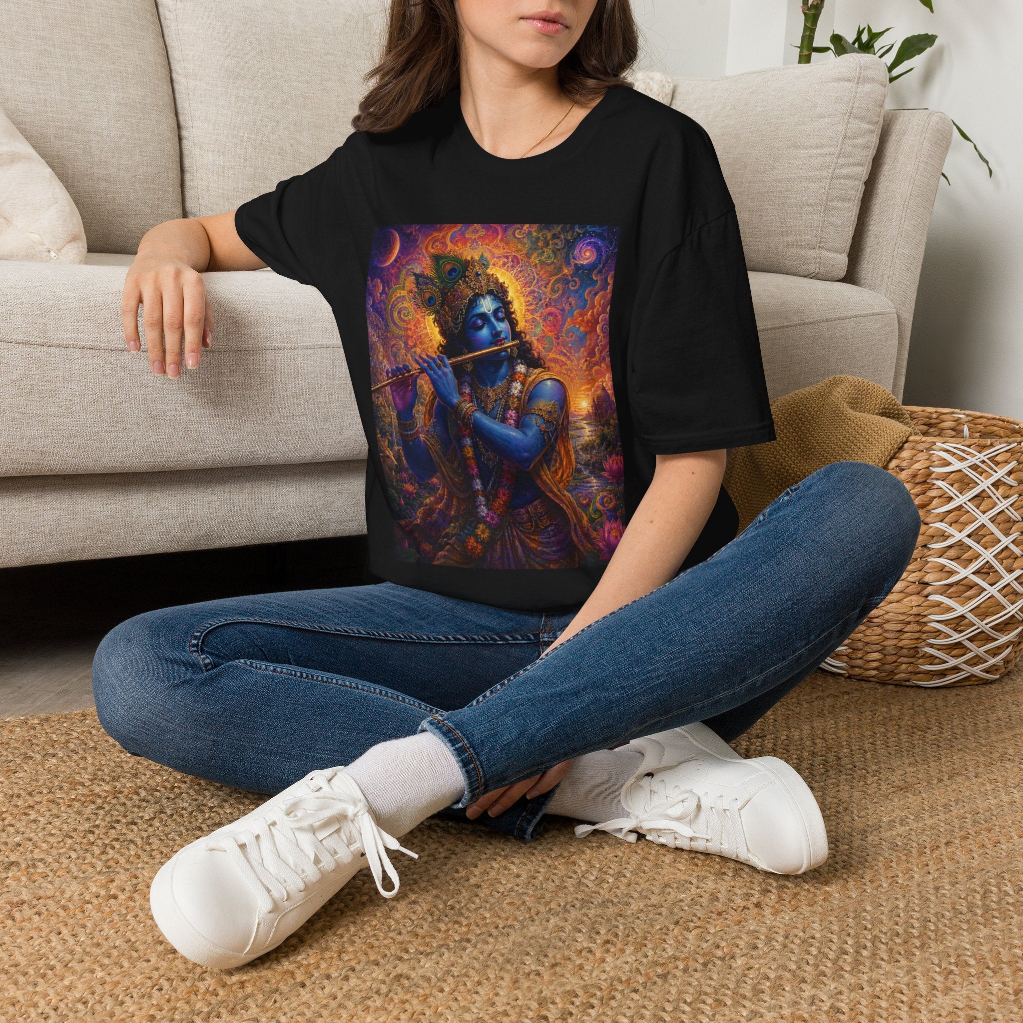 Divine Krishna T-Shirt - Hindu Visionary Art
