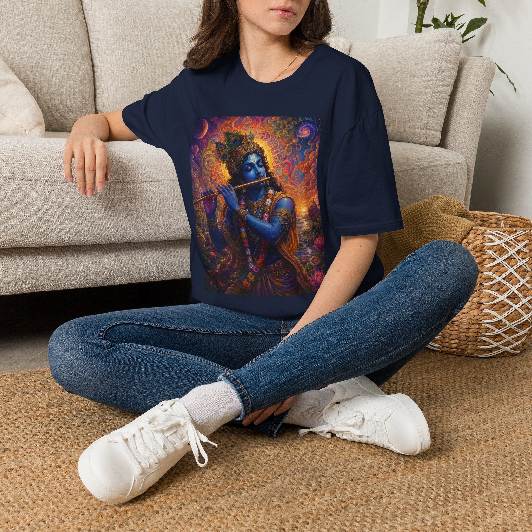 Divine Krishna T-Shirt - Hindu Visionary Art